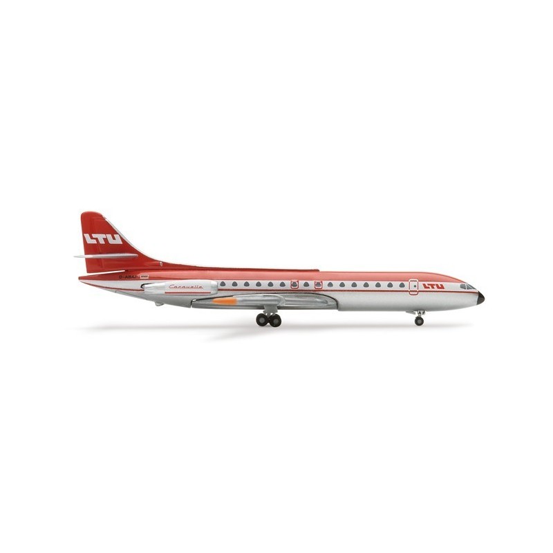 Model LTU Aérospatiale Caravelle, skala 1:500, HERPA. Czerwony i srebrny, z logo LTU.