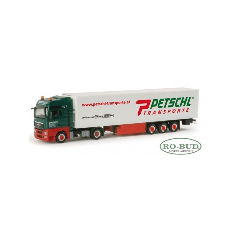 Model pojazdu MAN TGX XXL refrigerated box semitrailer "Petschl" marki Herpa HE156219
