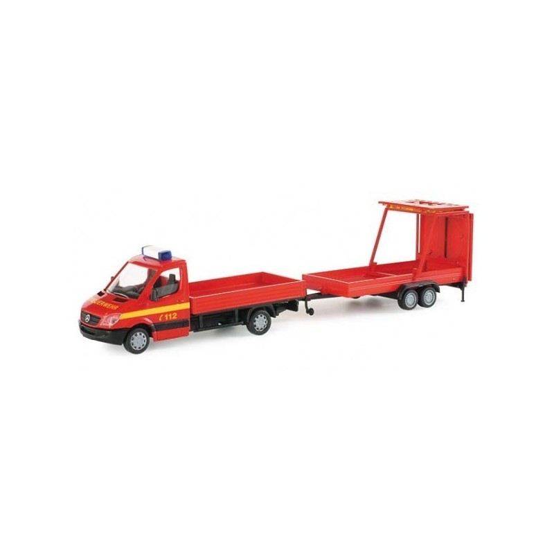 Model pojazdu MB Sprinter double cabin "fire department" with trailer marki Herpa HE047326