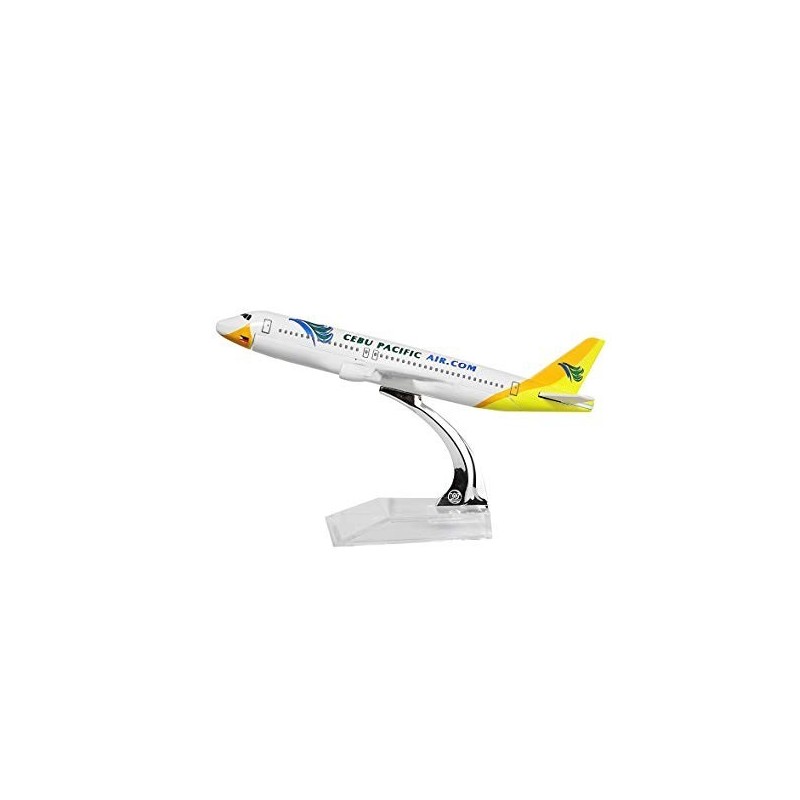 Model samolotu Airbus A320, skala 1:400, Cebu Pacific, biały kadłub z żółtym ogonem i logo linii lotniczej.