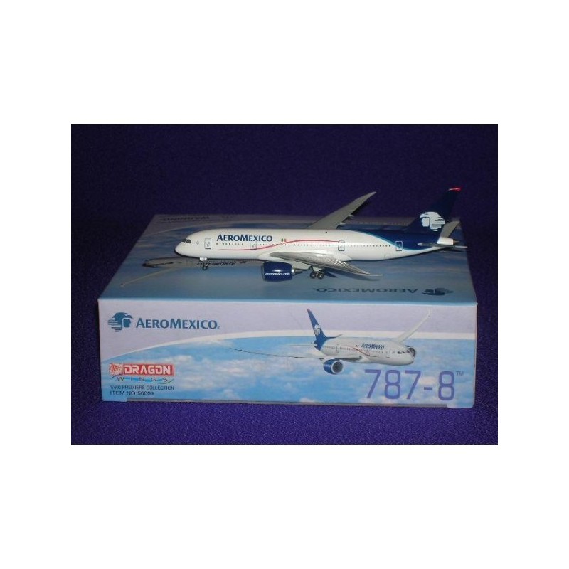 Model Boeing 787-8 Aero Mexico, skala 1:400, Dragon Wings. Biały kadłub, czerwono-błękitne malowanie, logo linii lotniczych.