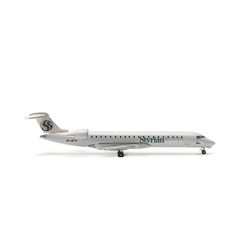 Model redukcyjny Canadair Jet CRJ700, skala 1:87, Herpa. Biały kadłub, logo Styrian Spirit.