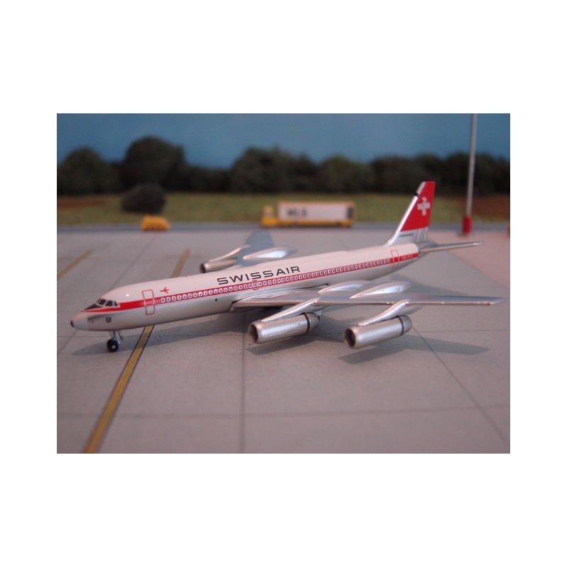 Convair CV-990 "Coronado" Swissair, 1:200, biały z czerwonymi akcentami i logo Swissair.