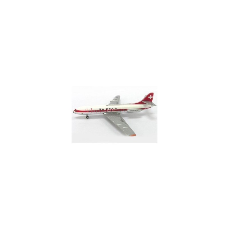 Model SE-210 Caravelle Swissair, 1/500, biały z czerwonymi akcentami i logo Swissair.