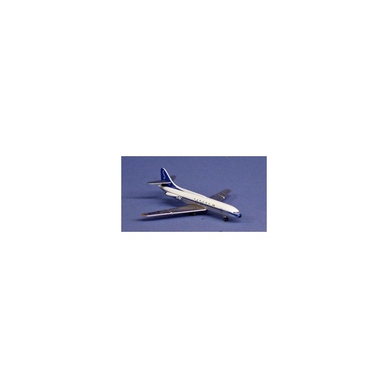 Model SE-210 Caravelle Sabena, skala 1:500. Biały kadłub, niebieski ogon i detale, malowanie linii Sabena.
