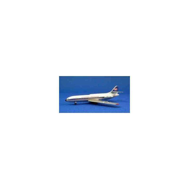 Model SE-210 Caravelle JAT, skala 1/500. Biały kadłub, czerwone akcenty, logo JAT.