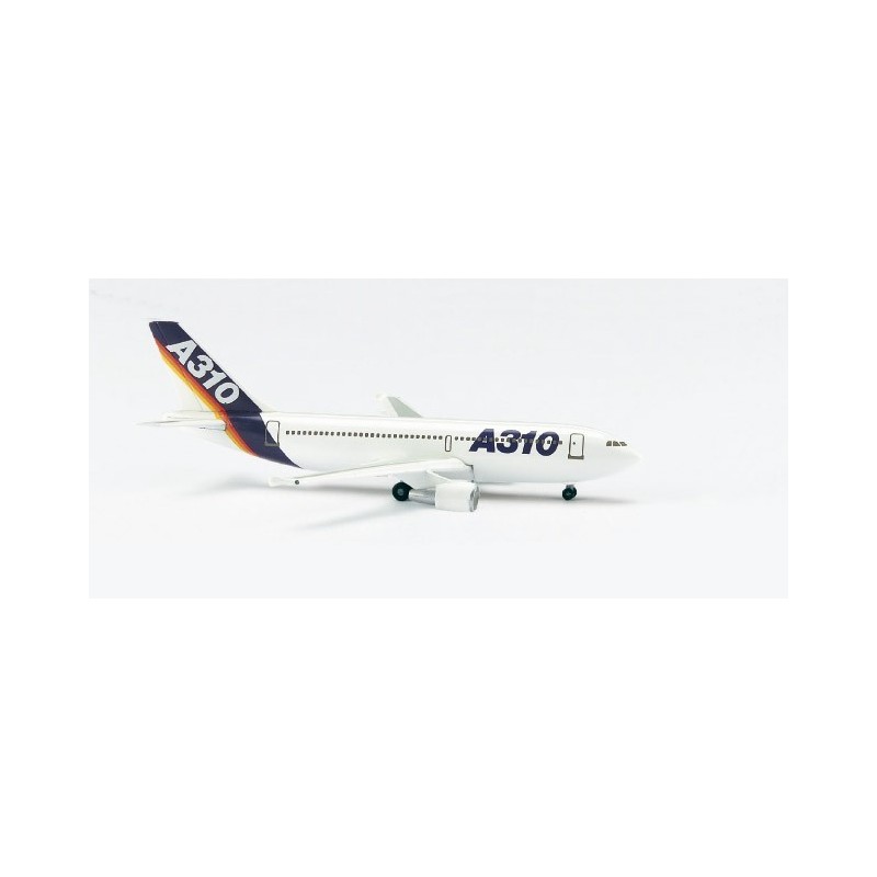 Model Airbus A310-300, skala 1:500, Herpa. Biały kadłub, ogon z gradientem kolorów, oznaczenia A310.