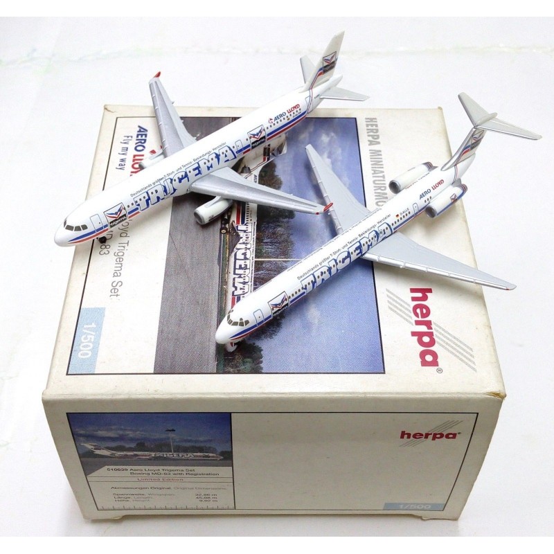 Model redukcyjny samolotów Aero Lloyd, Airbus A321 i McDonnell Douglas MD-83, skala 1:500, Herpa.