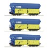 ROCO 6600136 wagony samowyładowcze Falns PKP Cargo H0 1:87, niebiesko-żółte malowanie, oznaczenia PKP Cargo, zestaw 3 sztuk
