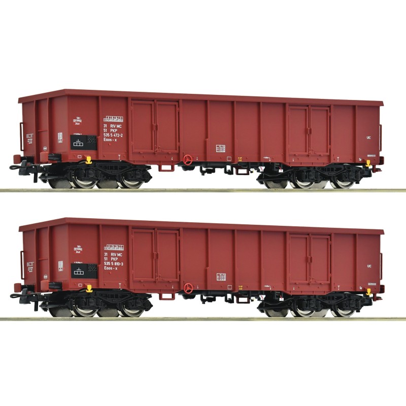 Roco 6600171 zestaw 2 węglarek Eaos PKP H0 1:87, brązowe malowanie, oznaczenia PKP, epoka V, wagony towarowe
