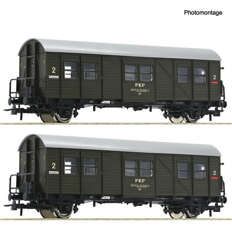 Roco 6200195 zestaw 2 wagonów pasażerskich Bti PKP H0 1:87, zielone malowanie, oznaczenia PKP, epoka IV