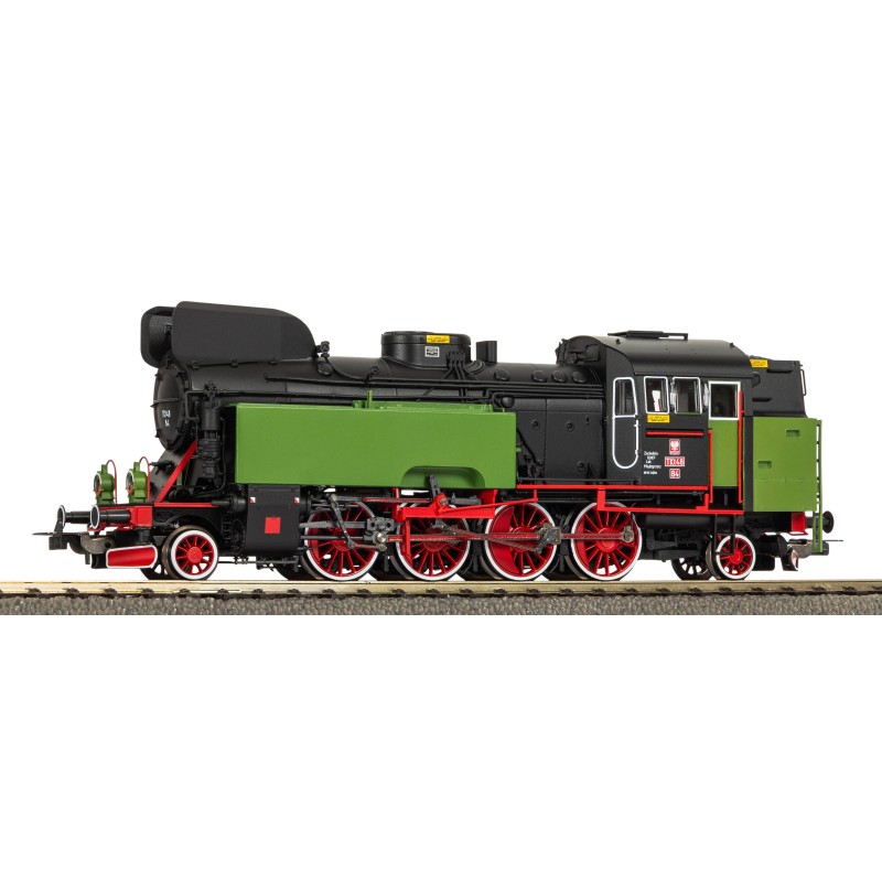PIKO TKt48 PKP 50765 H0, zielona lokomotywa parowa Epoka IV, oznaczenia PKP, osłony dymne.