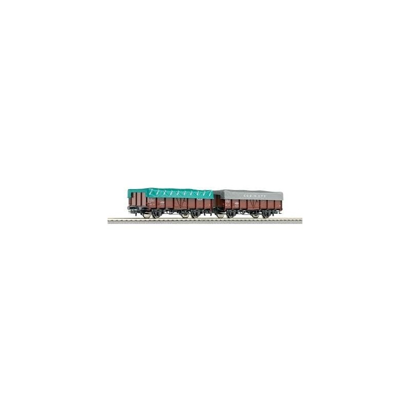 Model redukcyjny wagonów towarowych SBB, skala 1:87, Roco. Zielony i szary malowanie, logo SBB.