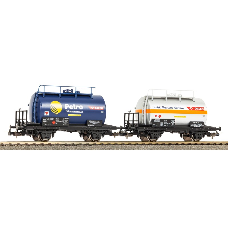 PIKO 28347 H0, zestaw dwóch dwuosiowych wagonów-cystern PKP, Epoka V, precyzyjne nadruki, ORLEN