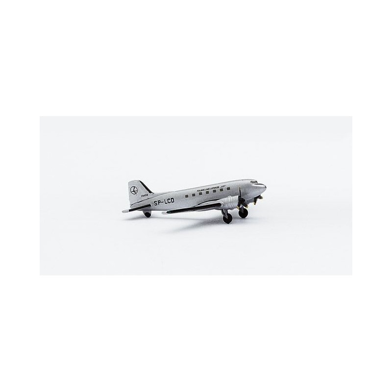 Model samolotu Douglas DC-3 LOT, skala 1:500, Herpa. Malowanie jubileuszowe 70-lecia Polskich Linii Lotniczych.