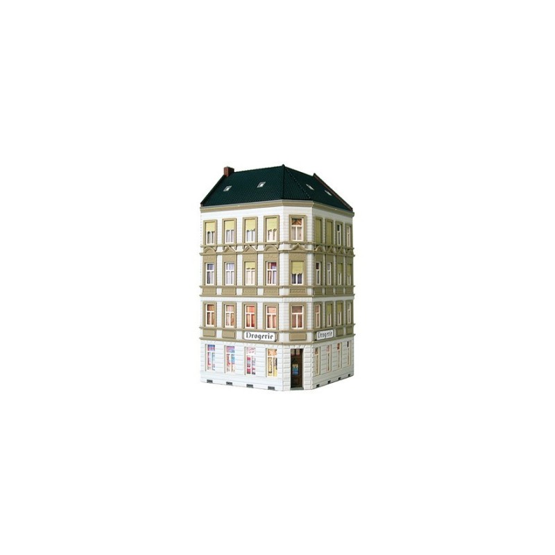 Model kamienicy na Schmidtstraße 25, H0, Auhagen, detalowany, zielony dach.