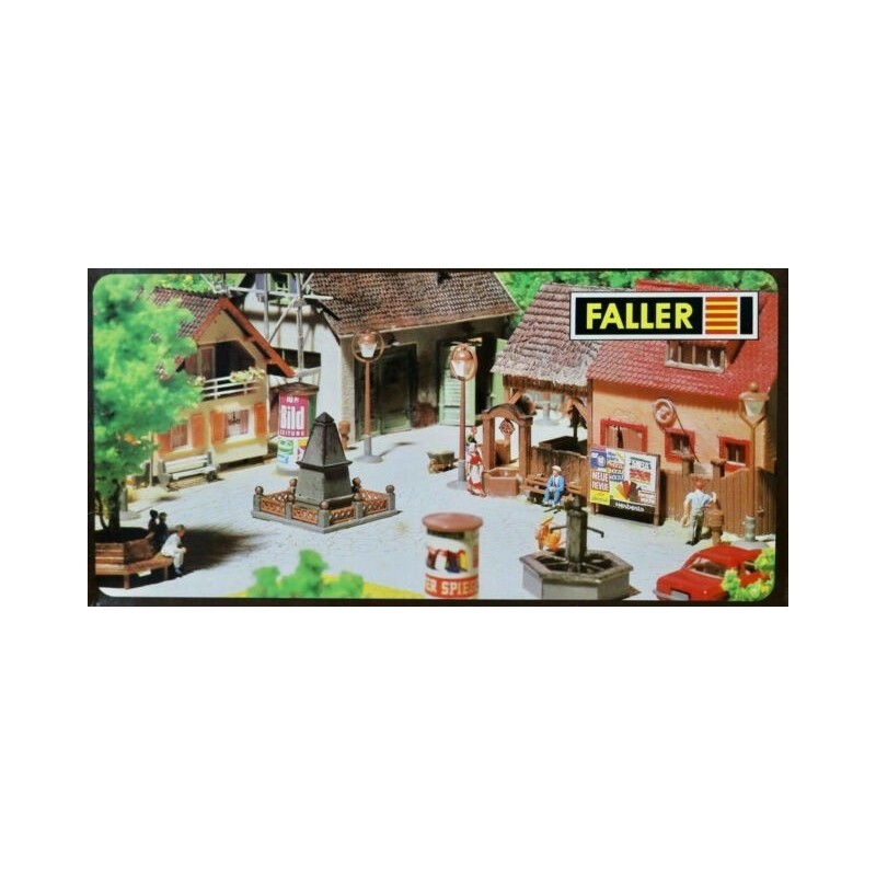 Akcesoria do placu, skala 1:87, Faller. Detaliczny model infrastruktury z figurkami.