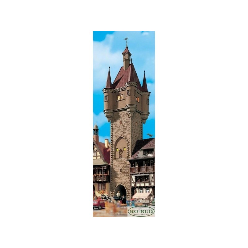 Model redukcyjny Ratusz Rothenburg, skala 1:87, Ro-Bud. Detaliczny budynek z kamienną fakturą i czerwonym dachem.