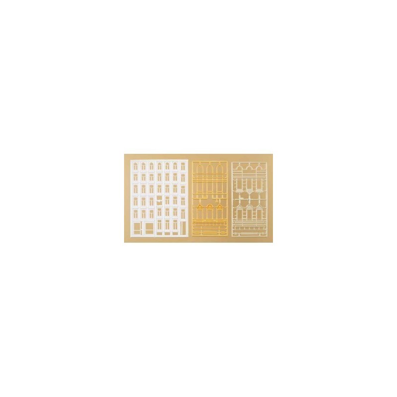 Okna i zwieńczenia budynków, skala 1:87, elementy modelu architektonicznego.