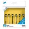 Zestaw 6 lamp parkowych, skala 1/87 H0, Viessmann, metalowe, z detalami.