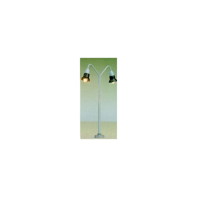 Model redukcyjny lampy Curved-arm light, metalowy, z dwiema lampami.
