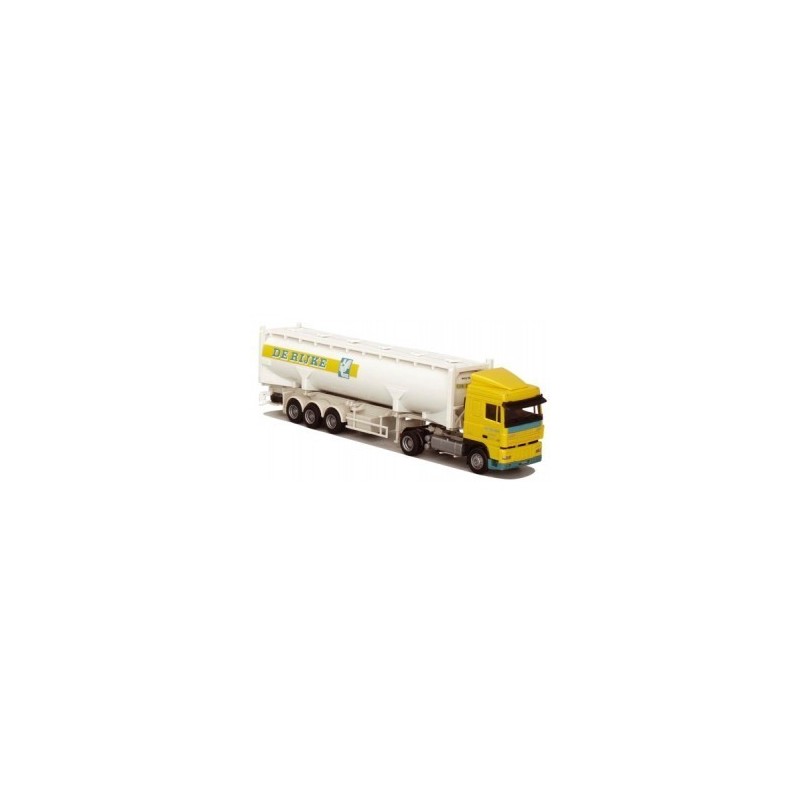 Model DAF XF 95 SC Silo-Cont.-SZ, skala 1:87, AWM. Żółto-biała chłodnia z logo De Bike.