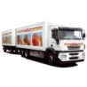 Model redukcyjny Iveco Stralis KHZ, skala 1:87, AWM. Biały samochód ciężarowy z logo REWE i zdjęciami produktów spożywczych.