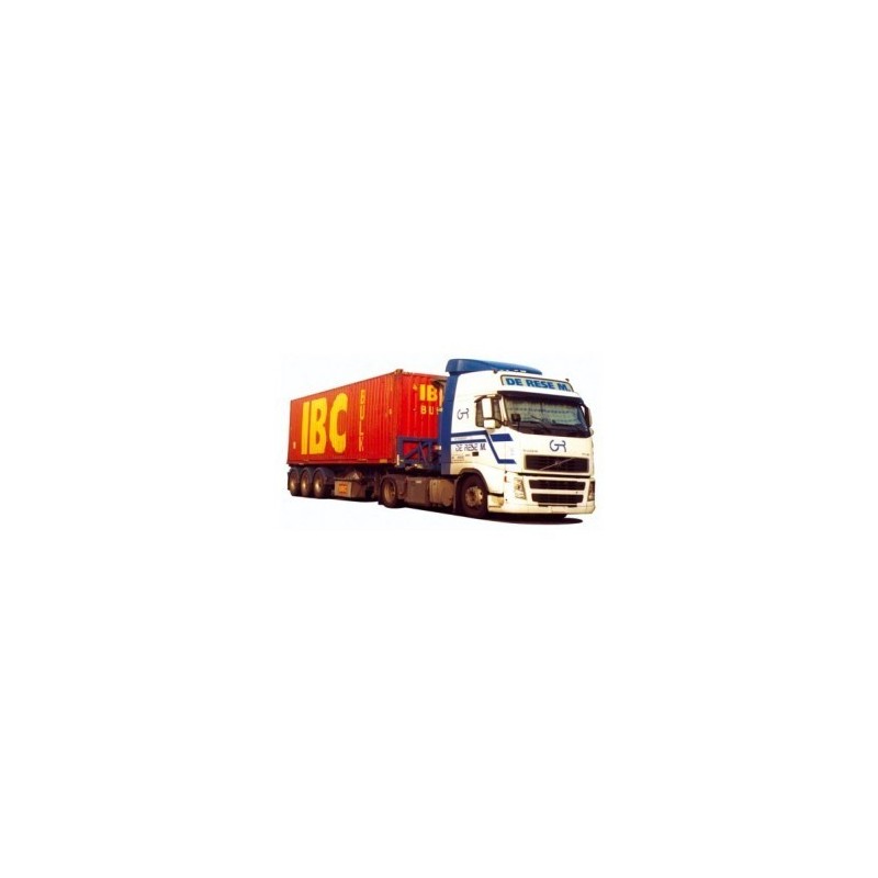 Model redukcyjny Volvo, skala nieokreślona, producent AWM. Czerwono-żółty kontener IBC.