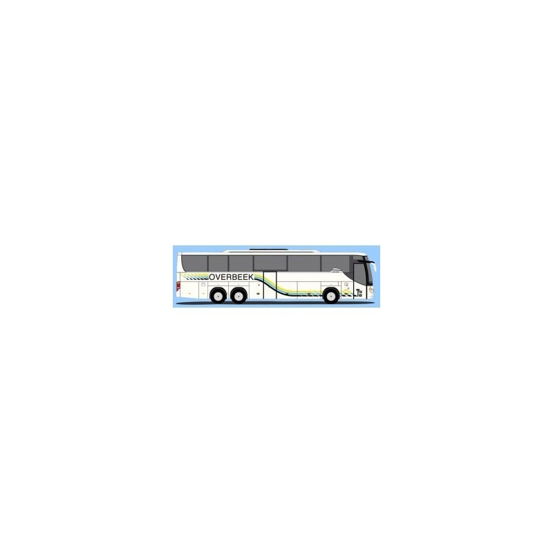 Model redukcyjny autobusu SETRA S 416 GT-HD, skala 1:87, AWM. Biały z zielono-żółtymi pasami, logo Overbeek.