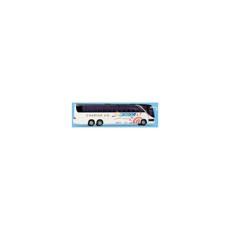 Model redukcyjny autobusu SETRA S 417 HDH, skala 1:87, AWM. Biały, z czarnymi oknami i logo "Charter Co." oraz "alego".