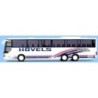 Model redukcyjny autobusu Setra S 317 GT-HD, skala 1:87, AWM. Biały korpus, niebiesko-różowe pasy, logo HOVELS.
