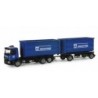 Model redukcyjny Mercedes-Benz Actros S "Hochtief", skala 1:87, Herpa. Niebieska ciężarówka z logo Hochtief.