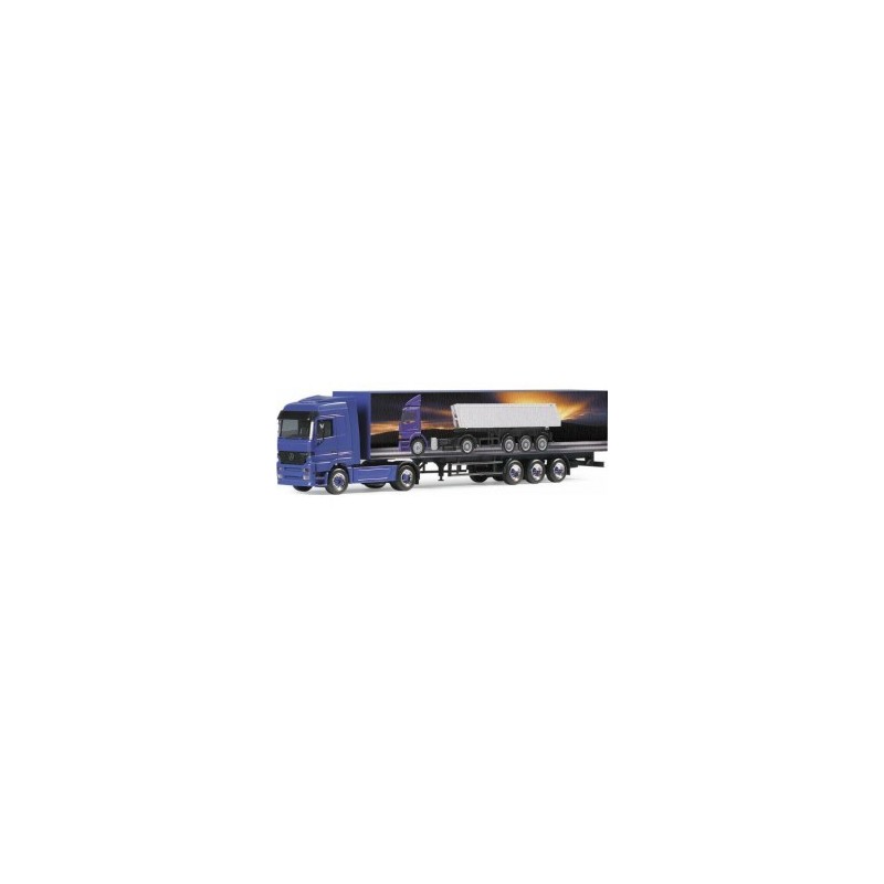 Model redukcyjny Mercedes-Benz Actros LH, skala 1:87, Herpa, niebieski ciągnik siodłowy z naczepą.