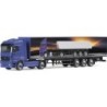 Model redukcyjny Mercedes-Benz Actros LH, skala 1:87, Herpa, niebieski ciągnik siodłowy z naczepą.