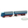 Büssing LU 11/16 "Hoffmann Nutzfahrzeuge", skala 1:87, HERPA. Niebieski ciągnik siodłowy z czerwonymi detalami i szarą plandeką.