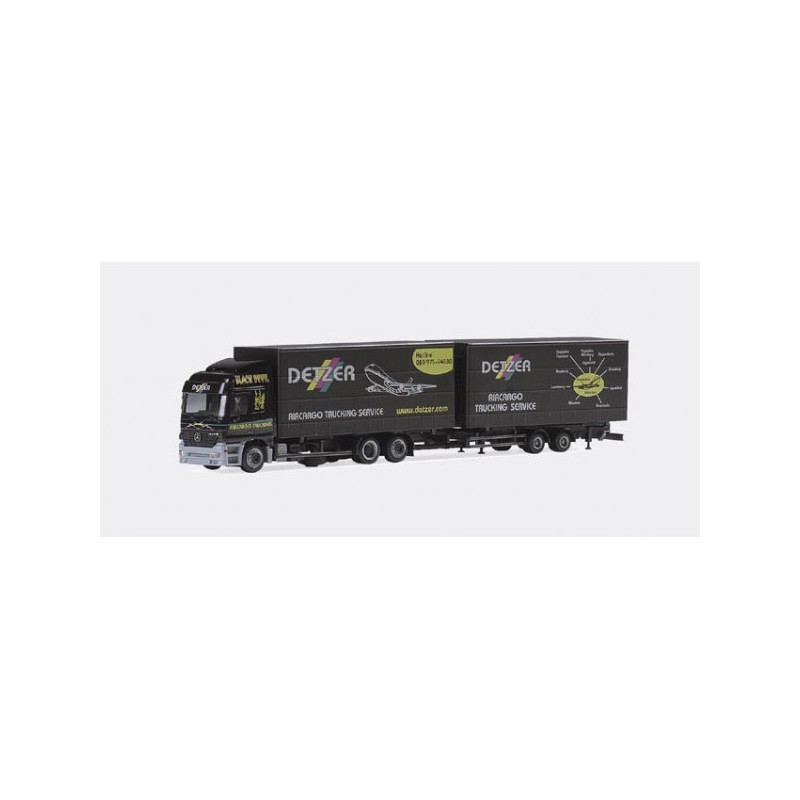 Mercedes-Benz Actros L Jumbo "Detzer", skala 1:87, HERPA. Czarny zestaw ciężarowy z naczepą.