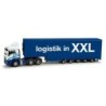 Model MAN TGS LX z naczepą XXL Logistik, skala 1:87, Herpa. Niebieska ciężarówka logistyczna.