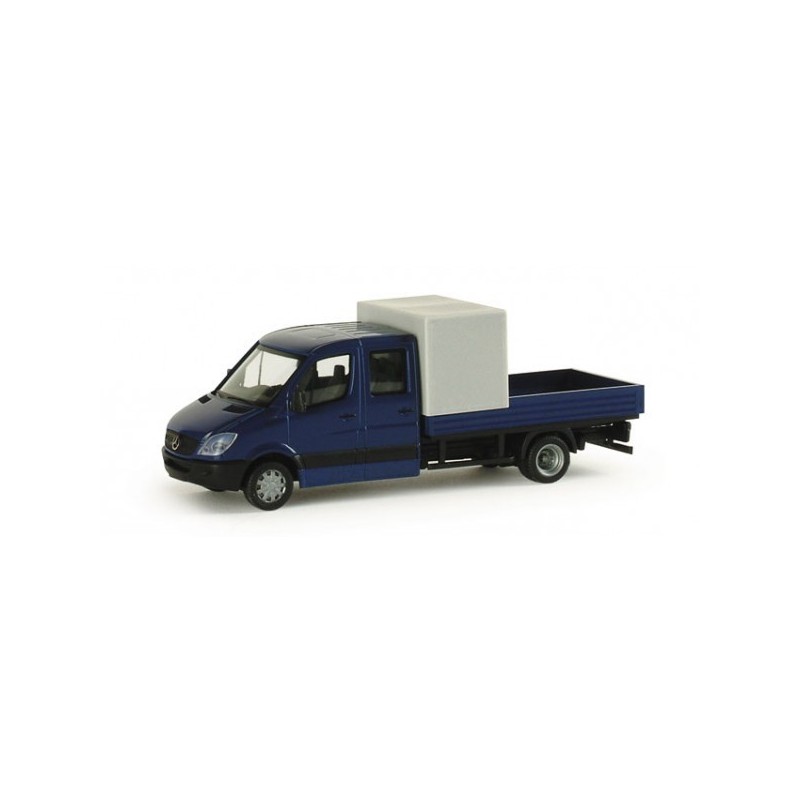 Mercedes-Benz Sprinter pick-up, skala 1:87, HERPA, niebieski z białym kontenerem.
