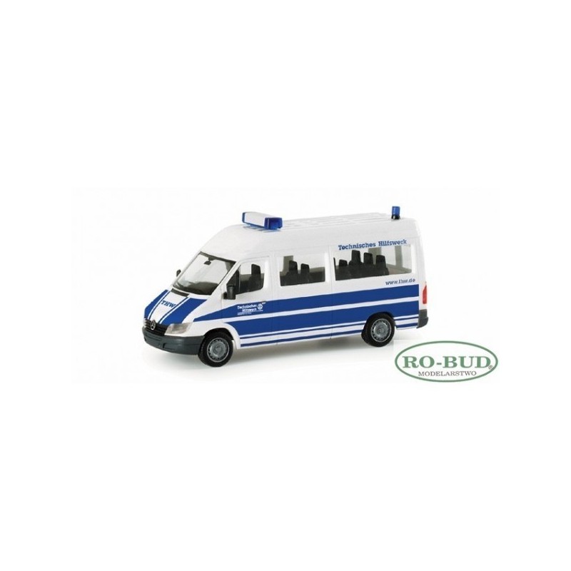 Mercedes-Benz Sprinter, skala 1:87, Herpa. Biały i niebieski, THW Seligenstadt.