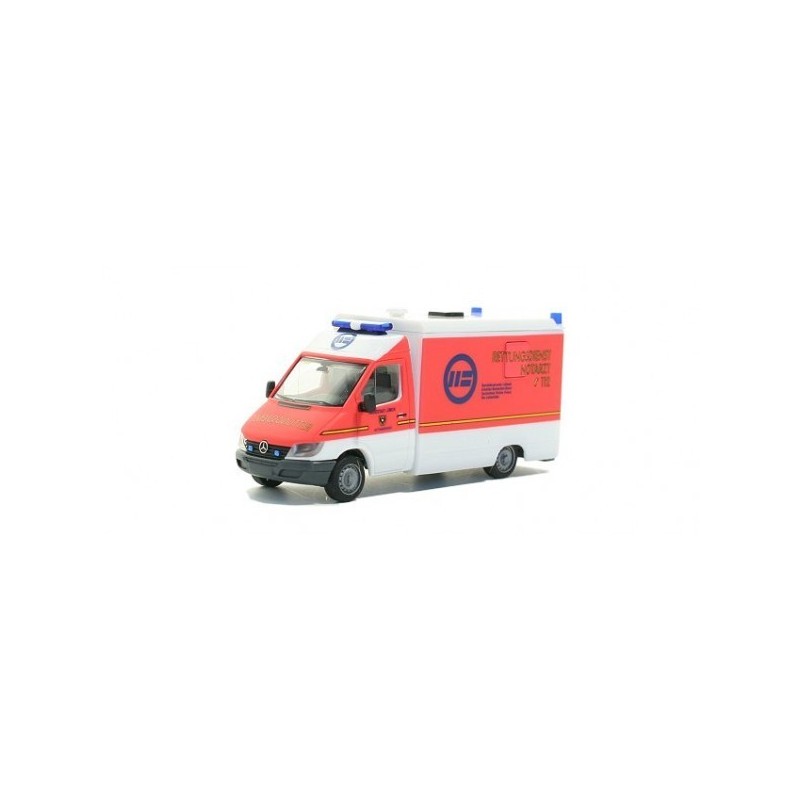 Mercedes-Benz Sprinter, skala 1:87, Herpa. Czerwono-biały samochód ratunkowy z Lübeck.