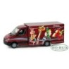 Model redukcyjny Mercedes-Benz Sprinter chłodnia "Eismann", skala 1:87, HERPA. Czerwony samochód z grafiką lodów i owoców.