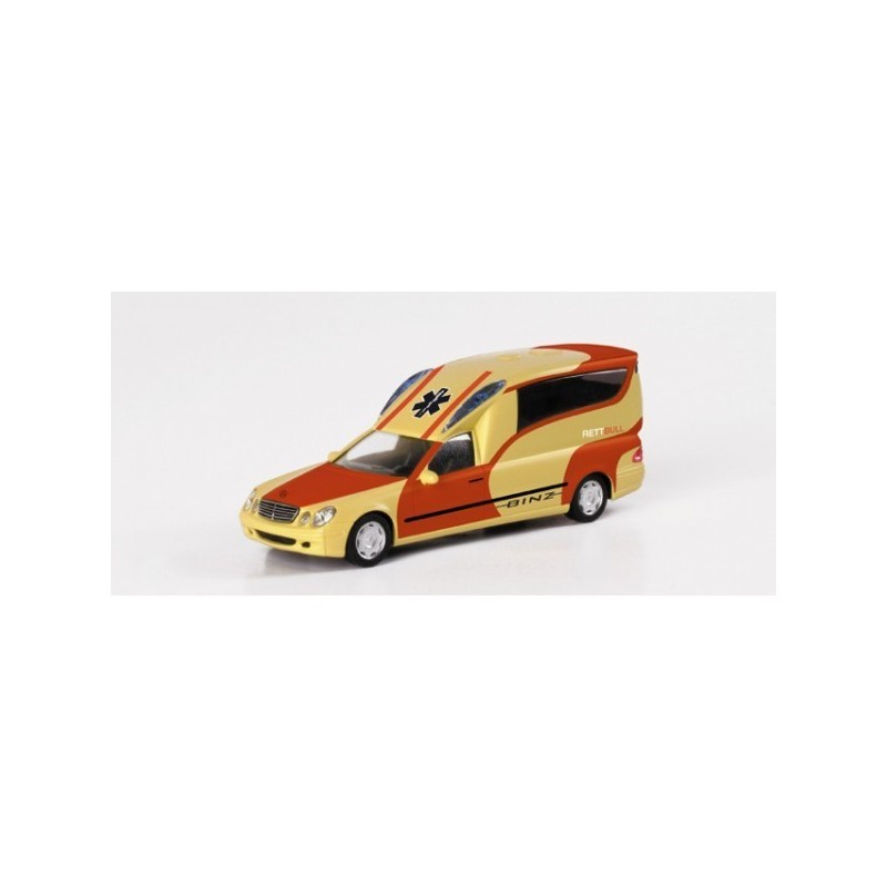 Mercedes-Benz Binz A 2003 "Binz Design", skala 1:87, HERPA. Żółto-czerwony samochód ratunkowy, logo "Rett Hull" i "Binz".
