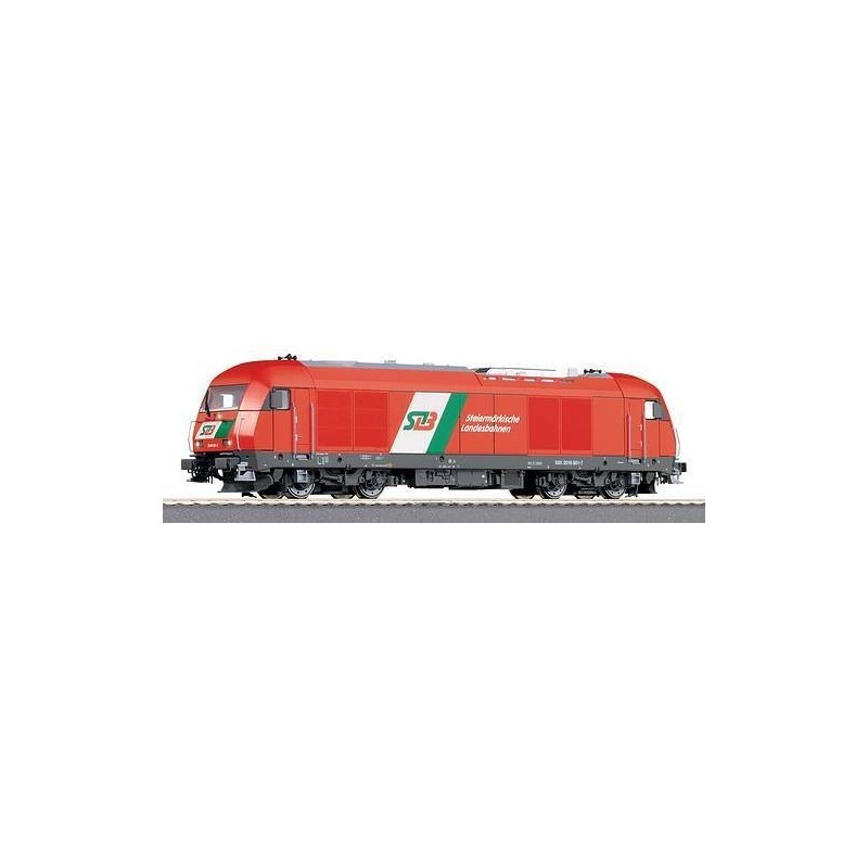 Lokomotywa spalinowa ROCO 63993, skala 1:87, czerwone malowanie z zielono-białym paskiem i logo StLB.