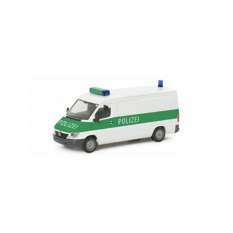 Mercedes Benz Sprinter policja, skala 1:87, Herpa. Zielony pasek, napis "Polizei".