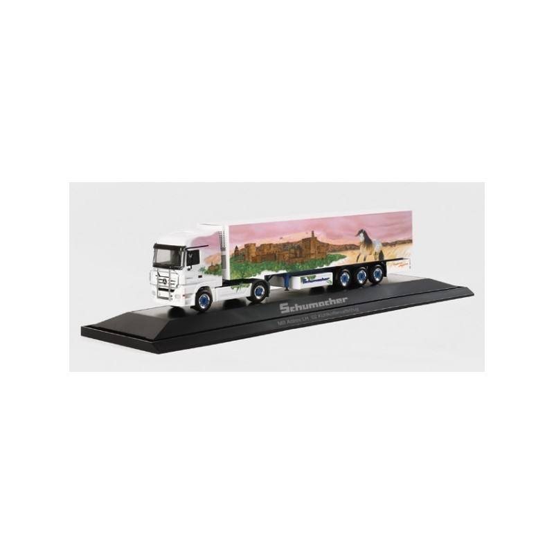 Mercedes-Benz Actros LH '02 "Schumacher Andalusia", skala 1:87, Herpa. Biały ciągnik siodłowy z naczepą, malowanie Schumacher.