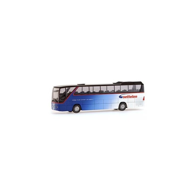 Model redukcyjny MERCEDES-BENZ O 350 RHD Settelen, skala 1:87, niebiesko-biały.