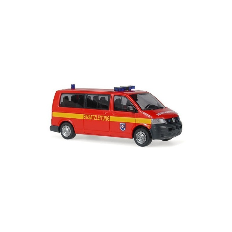Volkswagen T5 Transporter Bus, skala 1:87, Werkfeuerwehr NWO, czerwony z żółtym paskiem.