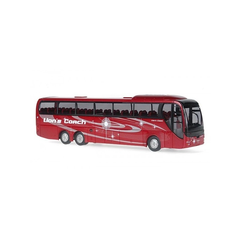 Model redukcyjny autobusu MAN Lion's Coach L, skala 1:87, VorfÄ‚źhrdesign, czerwony z białymi detalami.