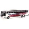 Model redukcyjny autobusu MERCEDES-BENZ Travego De Meibloem, Tiel, skala 1:87. Czerwono-biały, z logo de meibloem.