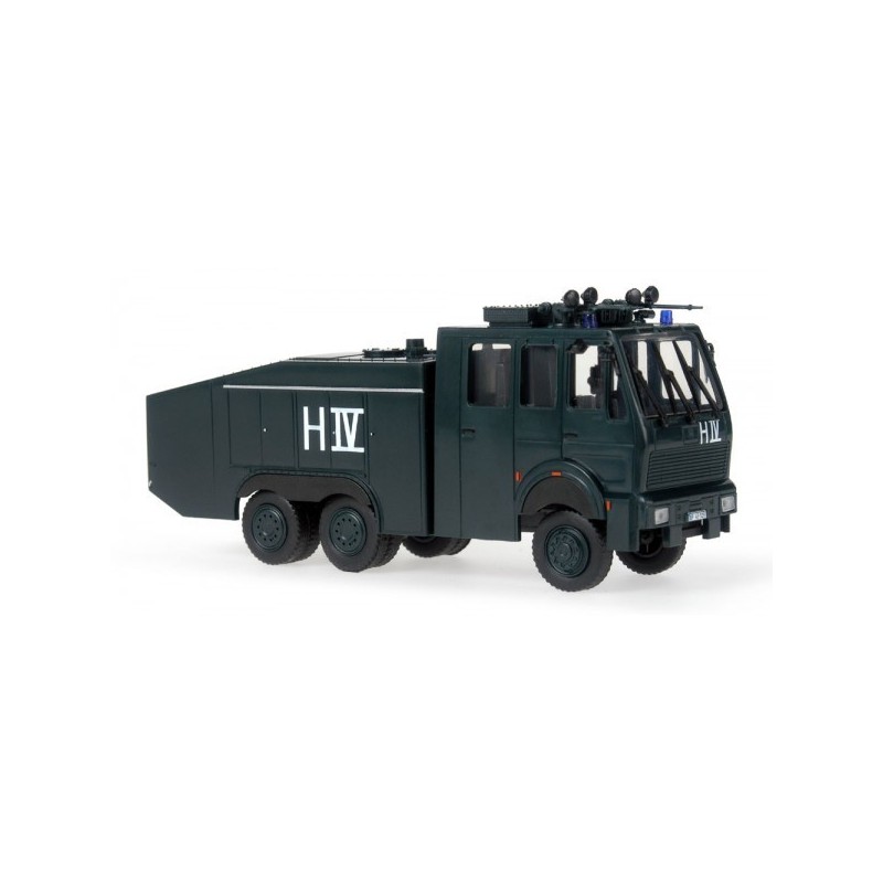 Model redukcyjny WAWE 9000 Bundespolizei, skala 1:87. Ciemnozielony pojazd z oznaczeniem "H IV".